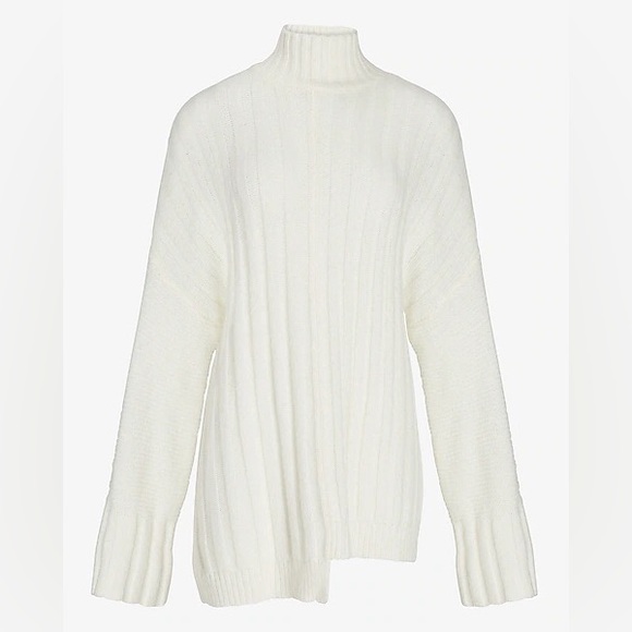 NWT Express Mixed Rib Mock Neck Tunic Sweater Off White/Ivory SZ Large - Picture 9 of 10